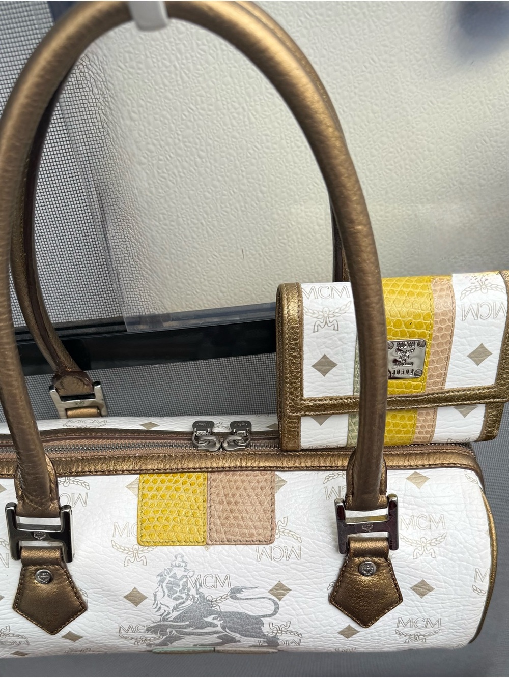 MCM Visetos Lion Princess Leather Barrel Bag & Wallet with Gold-Tone Accents